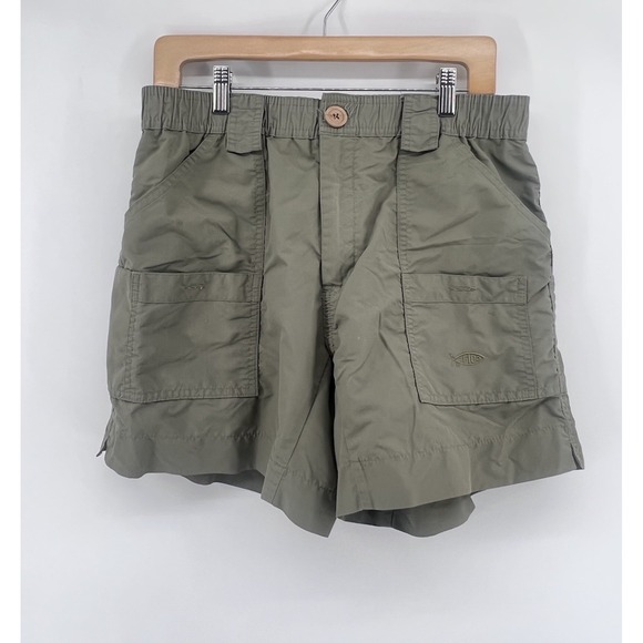 AFTCO Fishing Shorts Size 32 Green Fish Outdoors Cargo Pockets 5.5" Inseam - Picture 1 of 7